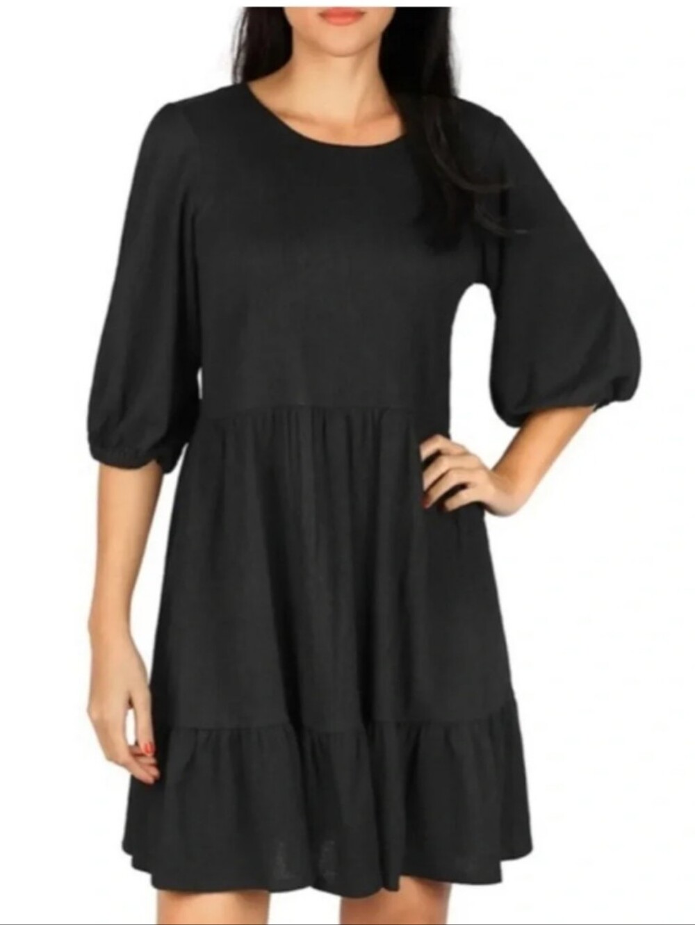 52Seven Black Puff-Sleeve Tiered Mini Dress Size X-Large